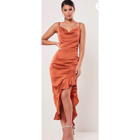 missguided orange satin dress MISSGUIDED One Shoulder Cutout Bodycon Satin Mini DressMISSGUIDED